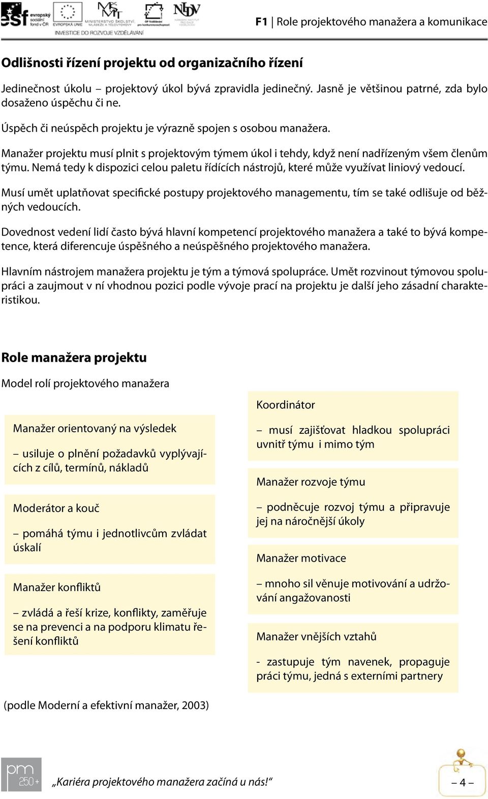 Nemá tedy k dispozici celou paletu řídících nástrojů, které může využívat liniový vedoucí. Musí umět uplatňovat specifické postupy projektového managementu, tím se také odlišuje od běžných vedoucích.