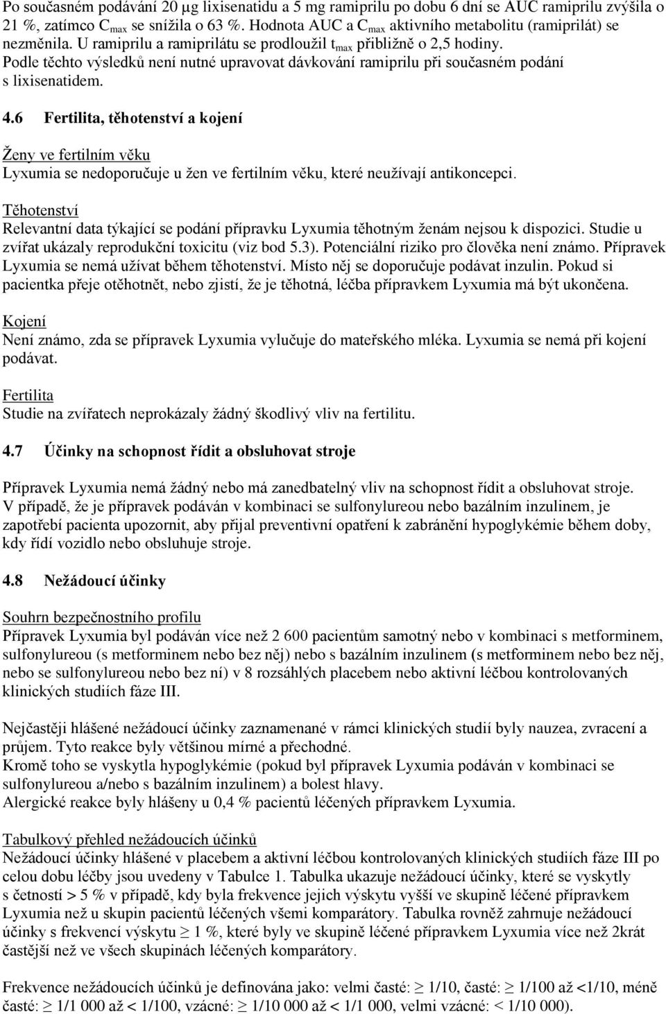 Podle těchto výsledků není nutné upravovat dávkování ramiprilu při současném podání s lixisenatidem. 4.