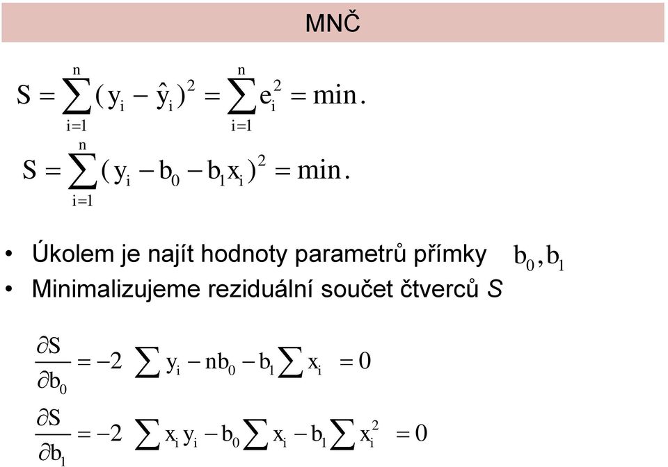 parametrů přímky Mmalzujeme rezduálí