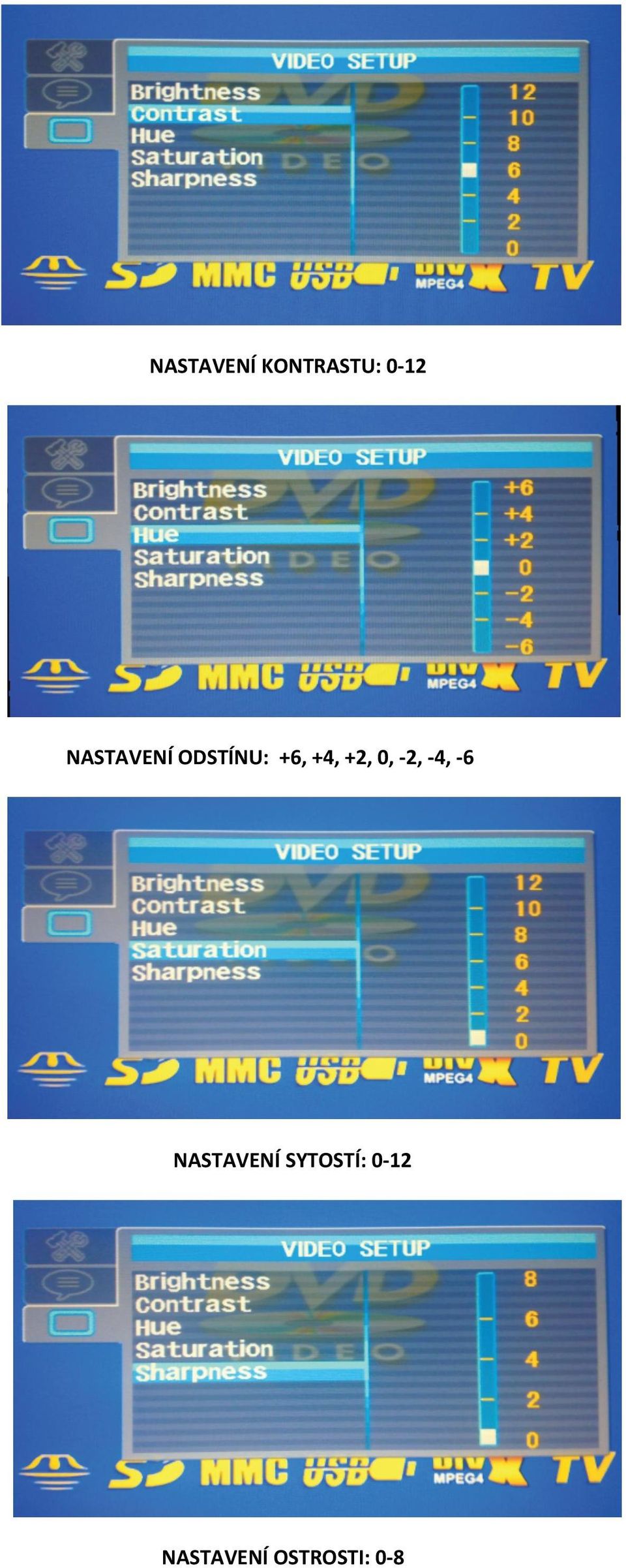 +2, 0, -2, -4, -6 NASTAVENÍ