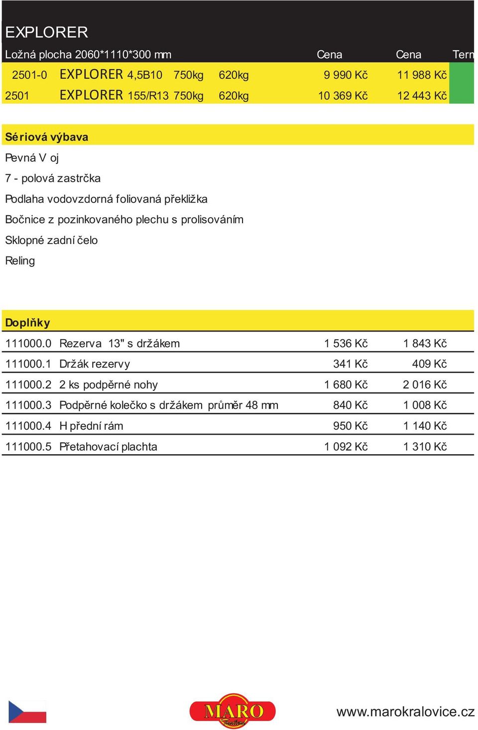 111000.0 Rezerva 13" s držákem 1 536 Kè 1 843 Kè 111000.1 Držák rezervy 341 Kè 409 Kè 111000.2 2 ks podpìrné nohy 1 680 Kè 2 016 Kè 111000.