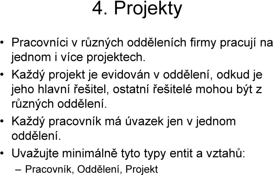 Každý projekt je evidován v oddělení, odkud je jeho hlavní řešitel,