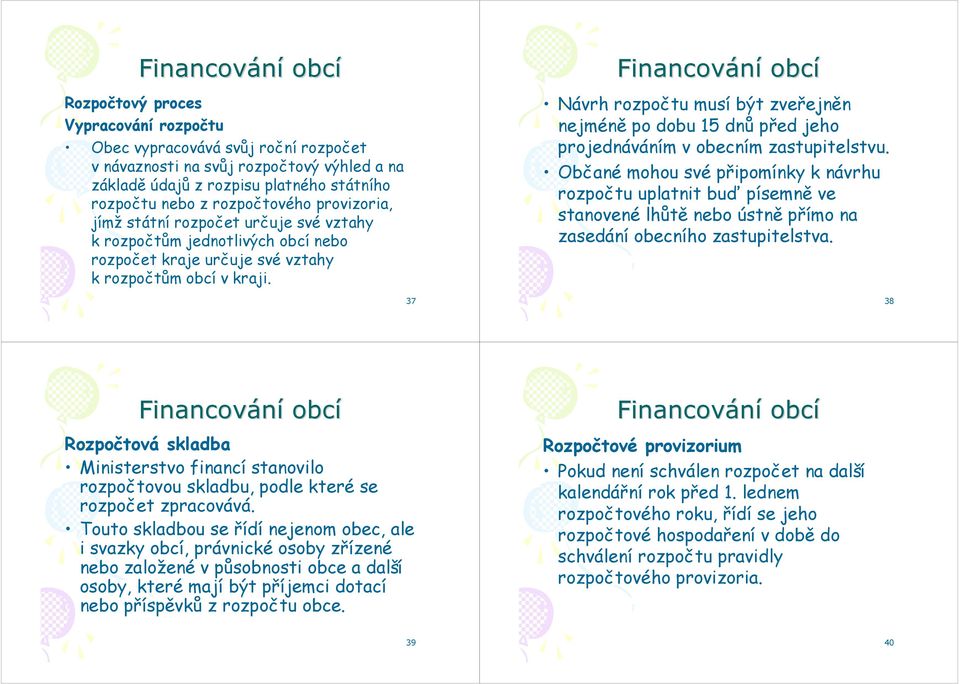 37 Návrh rozpočtu musí být zveřejněn nejméně po dobu 15 dnů před jeho projednáváním v obecním zastupitelstvu.