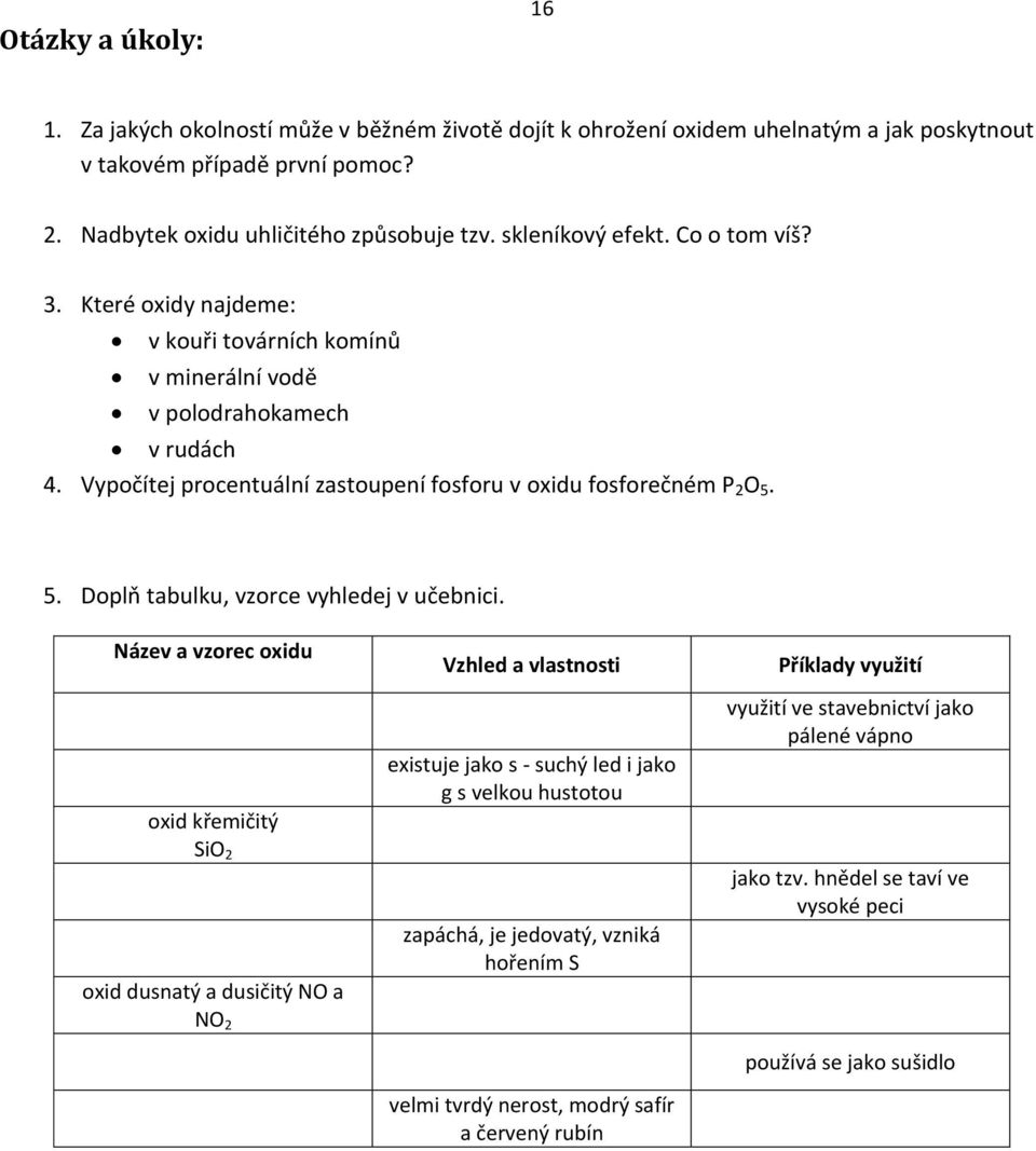 5. Doplň tabulku, vzorce vyhledej v učebnici.