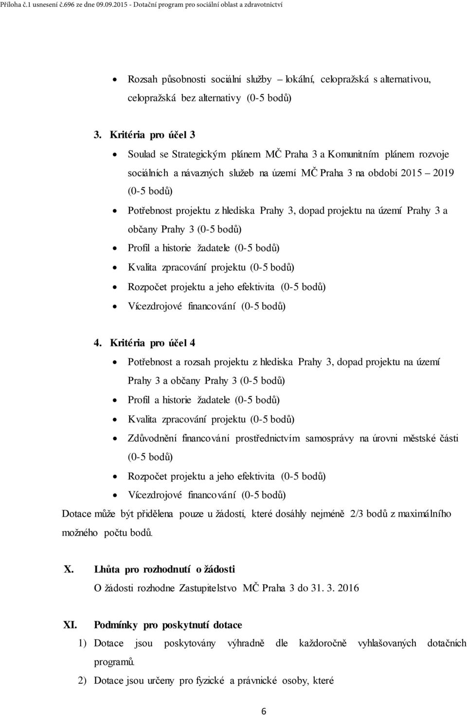 hlediska Prahy 3, dopad projektu na území Prahy 3 a občany Prahy 3 (0-5 bodů) Profil a historie žadatele (0-5 bodů) Kvalita zpracování projektu (0-5 bodů) Rozpočet projektu a jeho efektivita (0-5