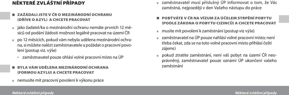 výše) zaměstnavatel pouze ohlásí volné pracovní místo na ÚP Byla vám udělena mezinárodní ochrana (formou azylu) a chcete pracovat nemusíte mít pracovní povolení k výkonu práce zaměstnavatel musí