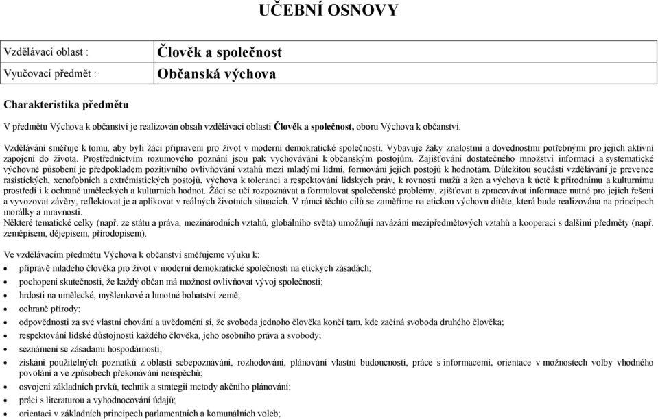 Vybavuje žáky znalostmi a dovednostmi potřebnými pro jejich aktivní zapojení do života. Prostřednictvím rozumového poznání jsou pak vychováváni k občanským postojům.