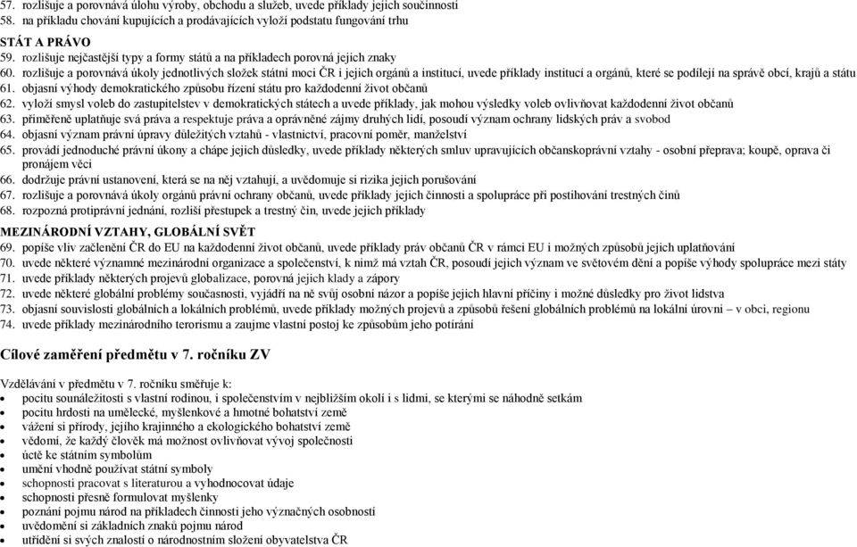 rozlišuje a porovnává úkoly jednotlivých složek státní moci ČR i jejich orgánů a institucí, uvede příklady institucí a orgánů, které se podílejí na správě obcí, krajů a státu 61.