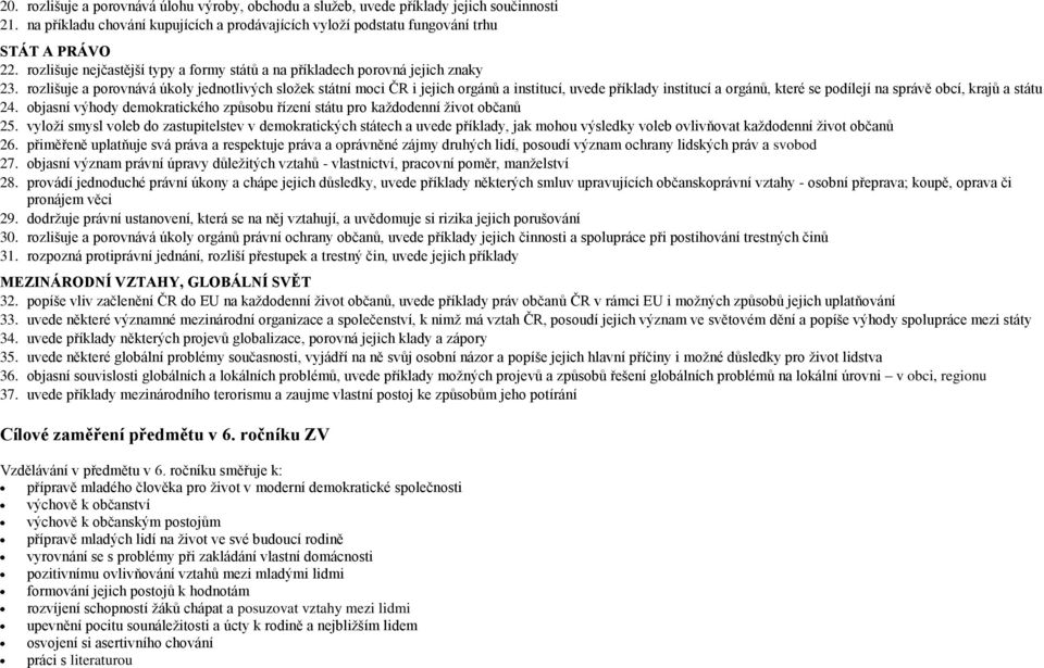 rozlišuje a porovnává úkoly jednotlivých složek státní moci ČR i jejich orgánů a institucí, uvede příklady institucí a orgánů, které se podílejí na správě obcí, krajů a státu 24.