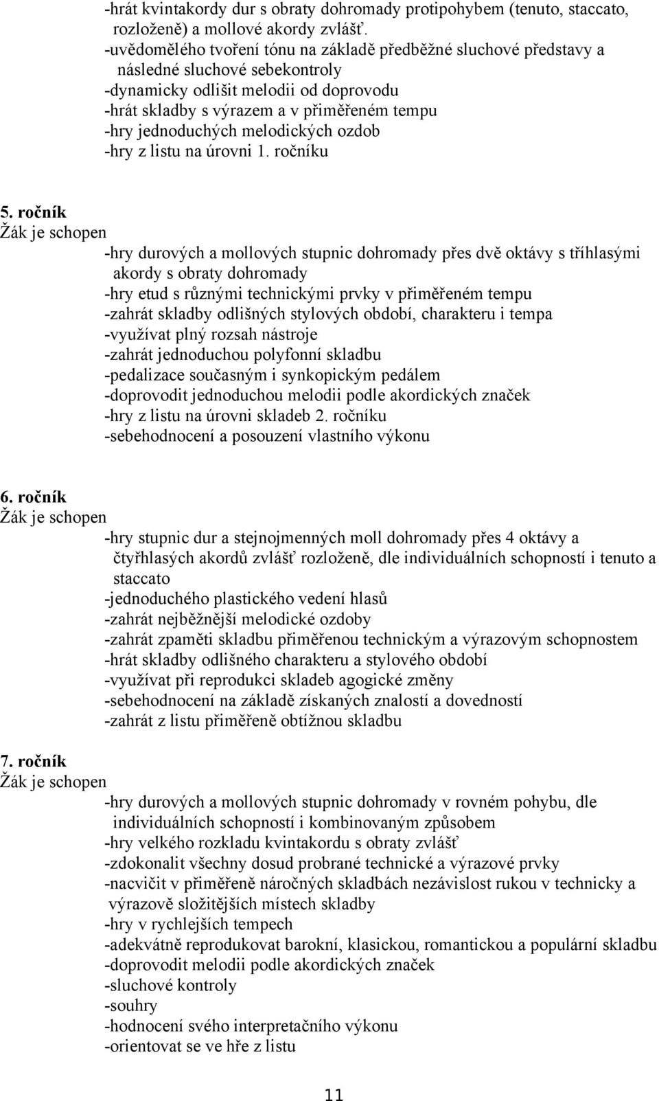 jednoduchých melodických ozdob -hry z listu na úrovni 1. ročníku 5.