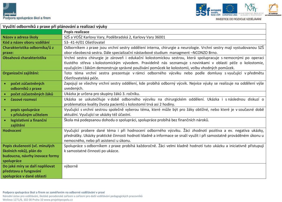 Dále specializační nástavbové studium managment NCONZO Brno.