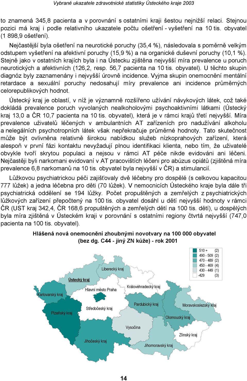 Nejčastější byla ošetření na neurotické poruchy (35,4 %), následovala s poměrně velkým odstupem vyšetření na afektivní poruchy (15,9 %) a na organické duševní poruchy (10,1 %).