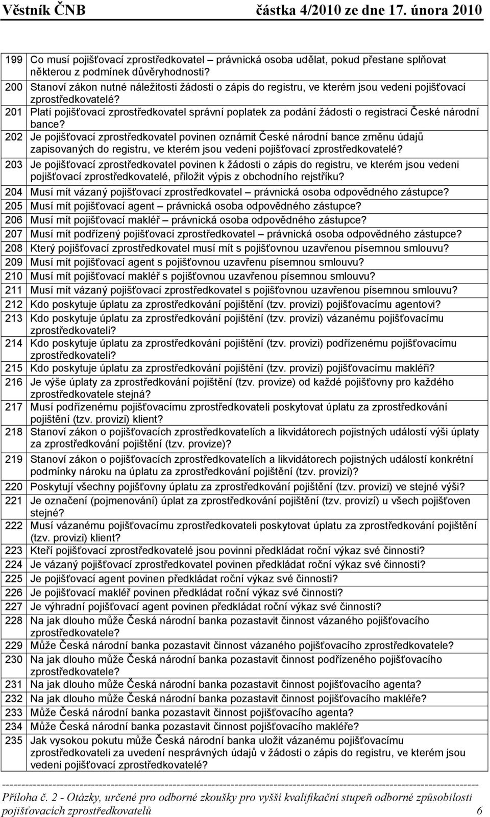 201 Platí pojišťovací zprostředkovatel správní poplatek za podání žádosti o registraci České národní bance?