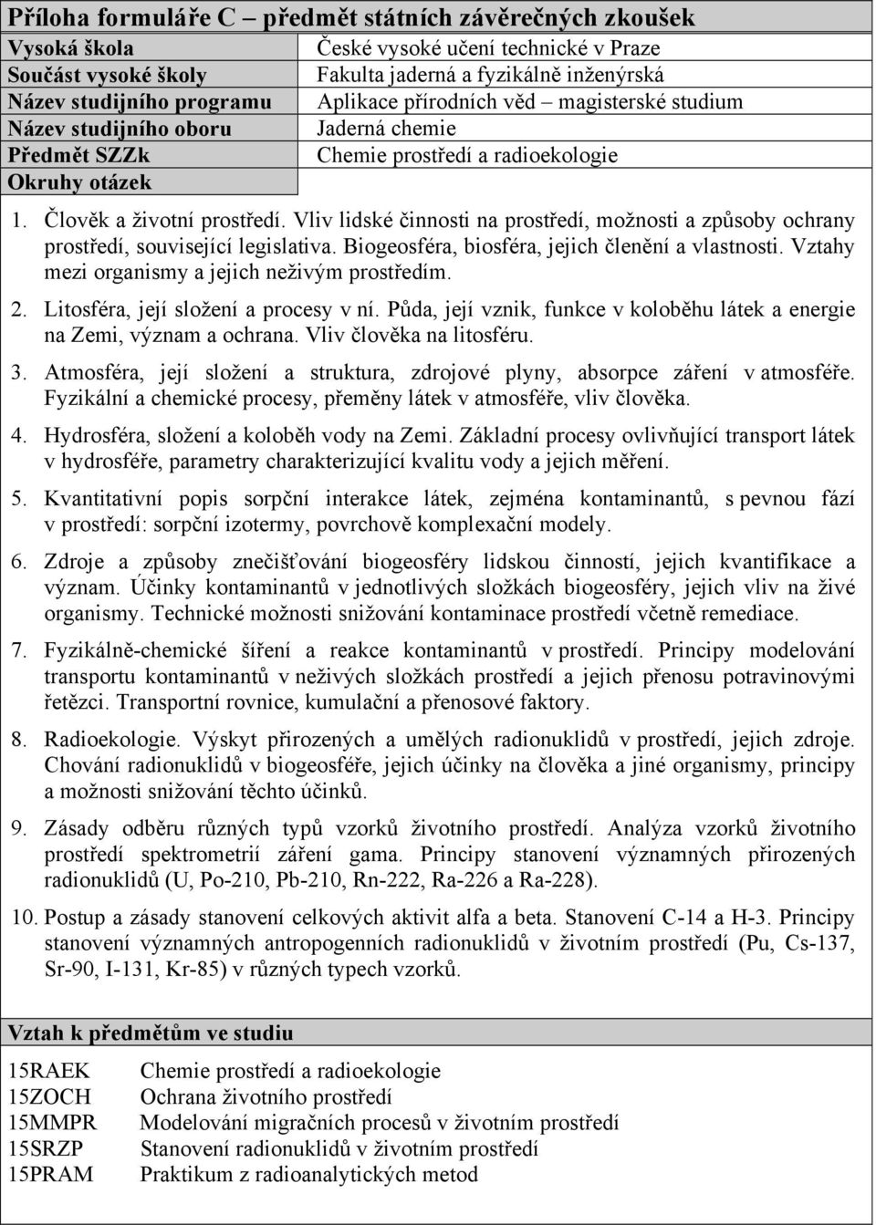 Půda, její vznik, funkce v koloběhu látek a energie na Zemi, význam a ochrana. Vliv člověka na litosféru. 3. Atmosféra, její složení a struktura, zdrojové plyny, absorpce záření v atmosféře.