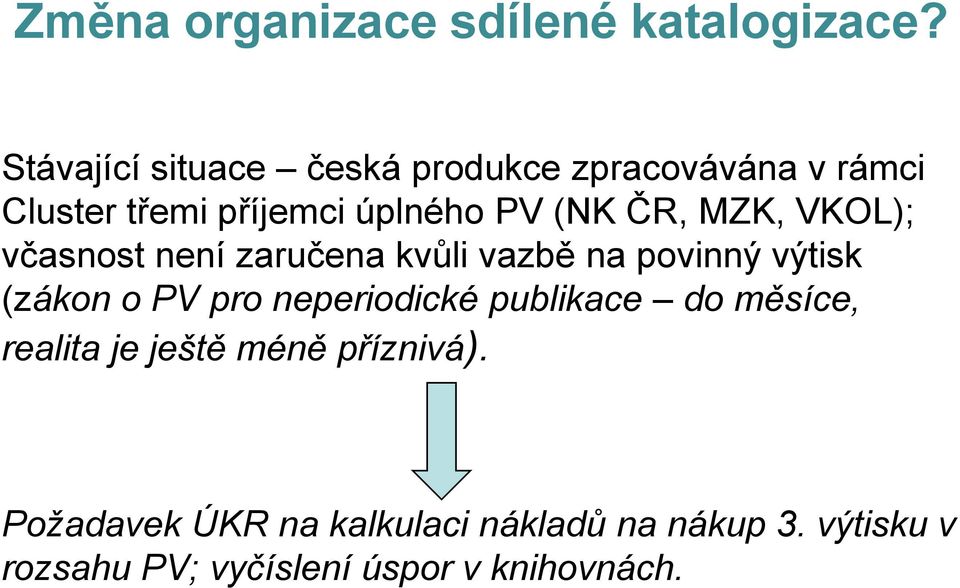 MZK, VKOL); včasnost není zaručena kvůli vazbě na povinný výtisk (zákon o PV pro neperiodické