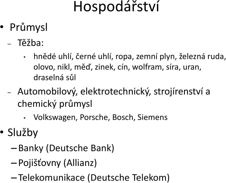 Automobilový, elektrotechnický, strojírenství a chemický průmysl Služby