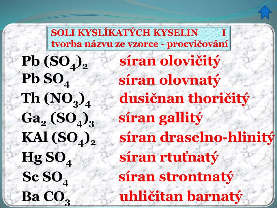 thoričitý Ga 2 (SO 4 ) 3 síran gallitý KAl (SO 4 ) 2 síran