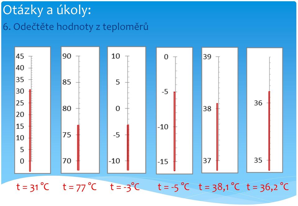 teploměrů t = 31 C t = 77