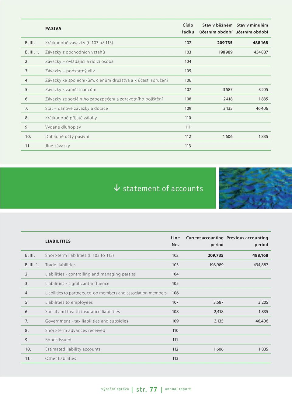 Závazky ze sociálního zabezpečení a zdravotního pojištění 108 2 418 1 835 7. Stát daňové závazky a dotace 109 3 135 46 406 8. Krátkodobé přijaté zálohy 110 9. Vydané dluhopisy 111 10.