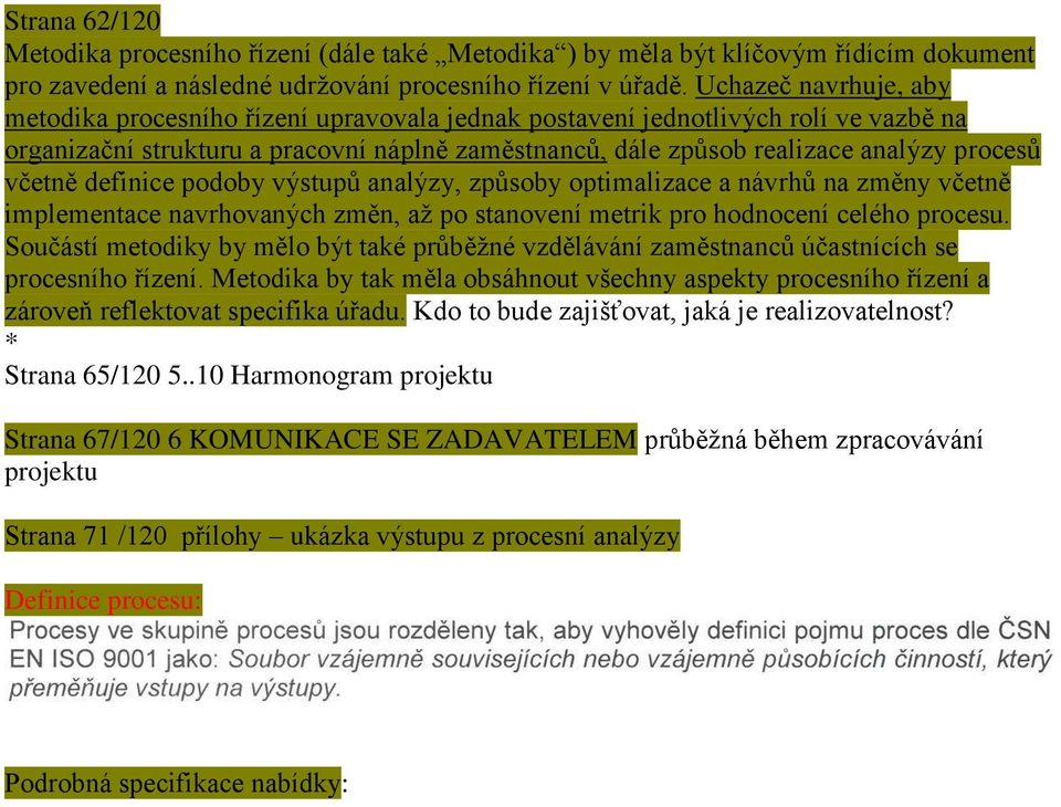 včetně definice podoby výstupů analýzy, způsoby optimalizace a návrhů na změny včetně implementace navrhovaných změn, až po stanovení metrik pro hodnocení celého procesu.