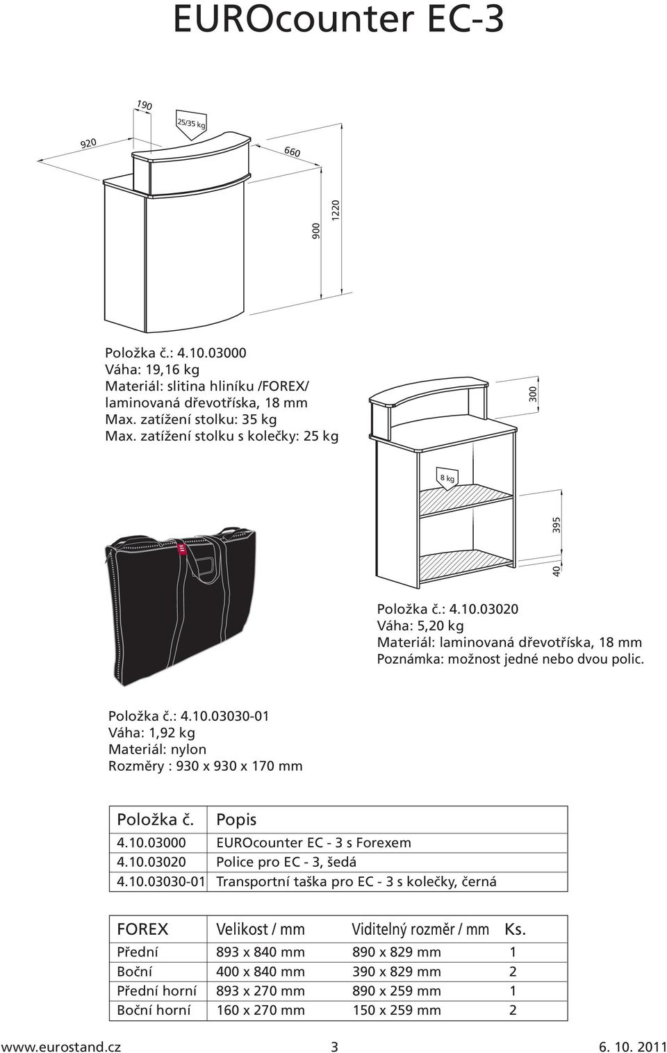 10.03030-01 Transportní taška pro EC - 3 s kolečky, černá Přední 893 x 8 mm 890 x 829 mm 1 Boční 0 x 8 mm 390 x 829 mm 2 Přední