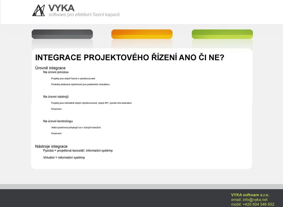 podobného charakteru Na úrovni nástrojů Projekty jsou minimálně stejně vyhodnocované, stejná KPI, vysoká míra