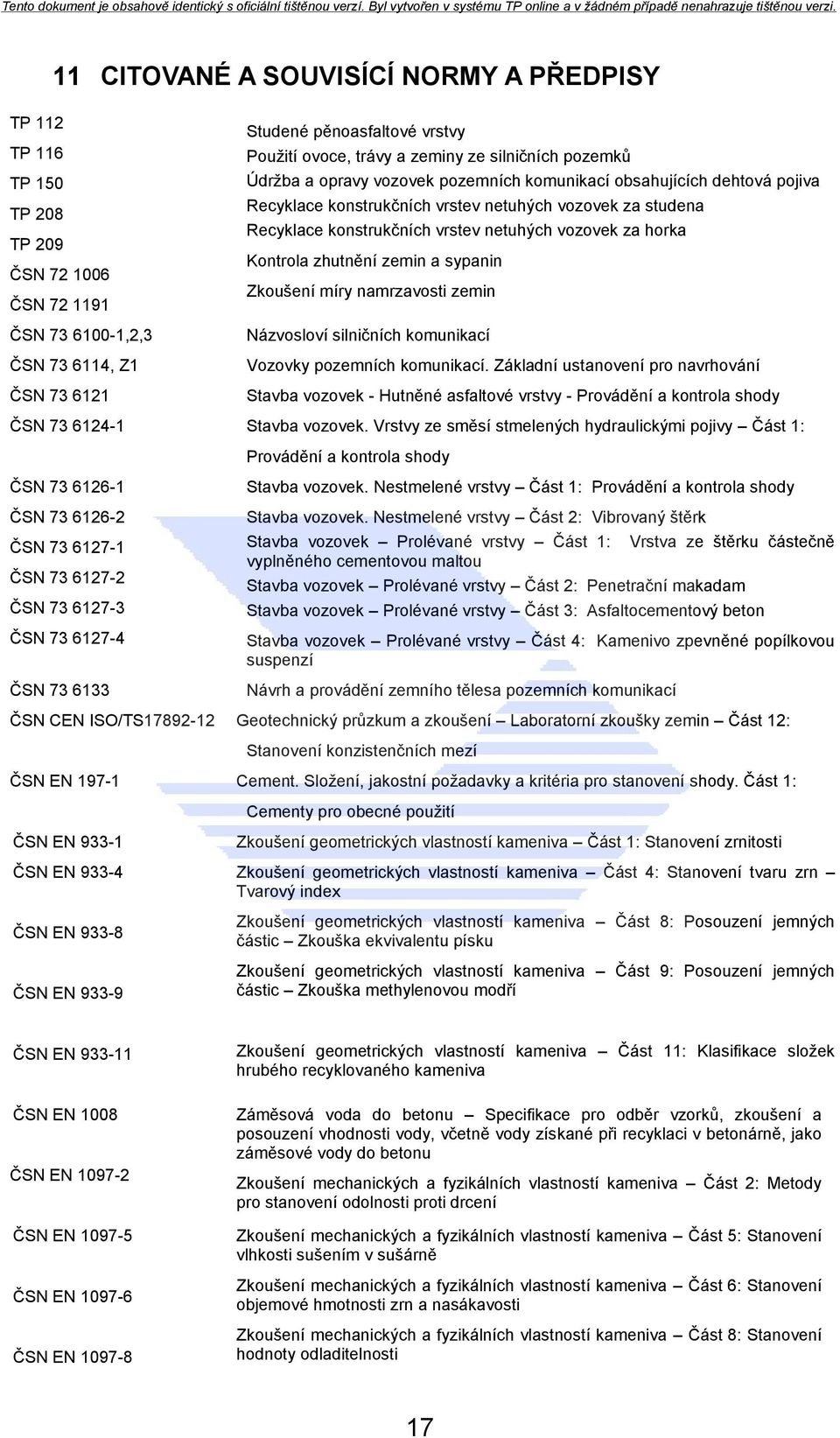 netuhých vozovek za horka Kontrola zhutnění zemin a sypanin Zkoušení míry namrzavosti zemin Názvosloví silničních komunikací Vozovky pozemních komunikací.