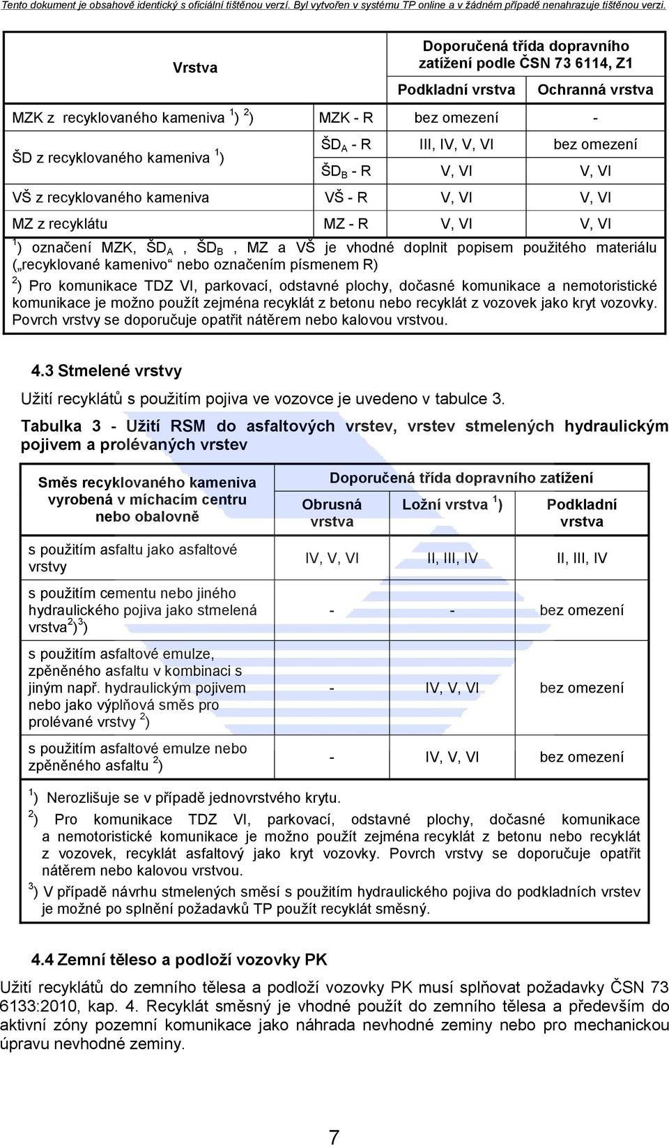 pouţitého materiálu ( recyklované kamenivo nebo označením písmenem R) 2 ) Pro komunikace TDZ VI, parkovací, odstavné plochy, dočasné komunikace a nemotoristické komunikace je moţno pouţít zejména