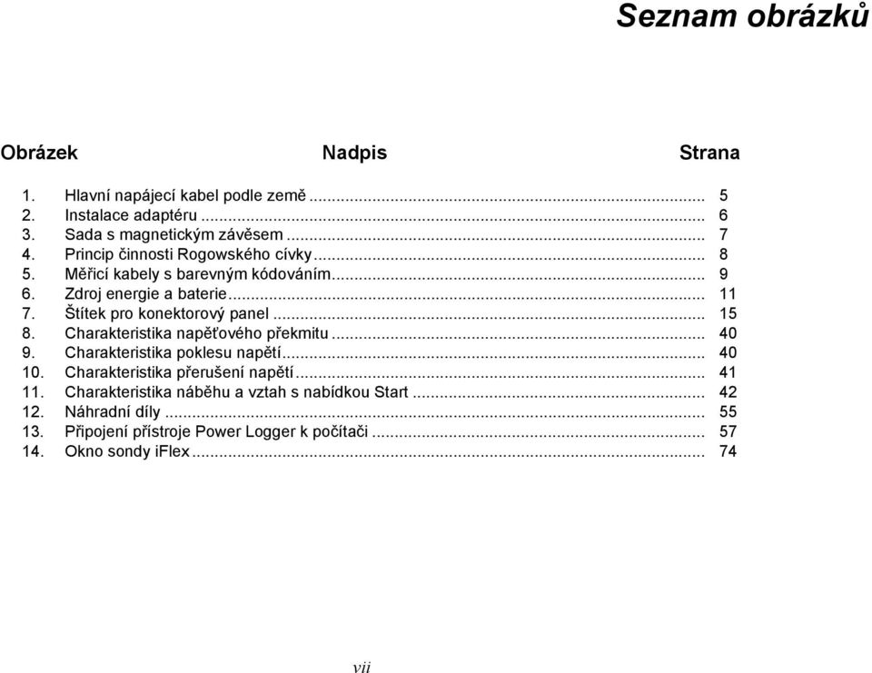 .. 15 Charakteristika napěťového překmitu... 40 9. Charakteristika poklesu napětí... 40 10. 11. Charakteristika přerušení napětí.