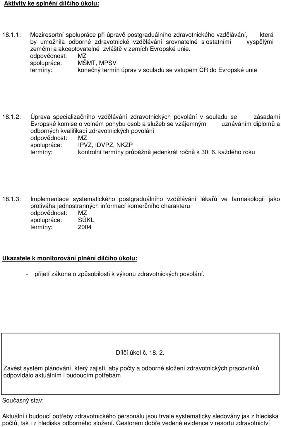 .1.2: Úprava specializačního vzdělávání zdravotnických povolání v souladu se zásadami Evropské komise o volném pohybu osob a služeb se vzájemným uznáváním diplomů a odborných kvalifikací