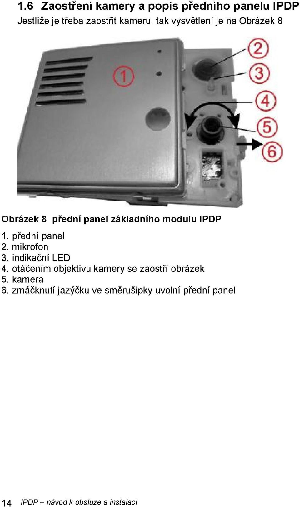 přední panel 2. mikrofon 3. indikační LED 4.