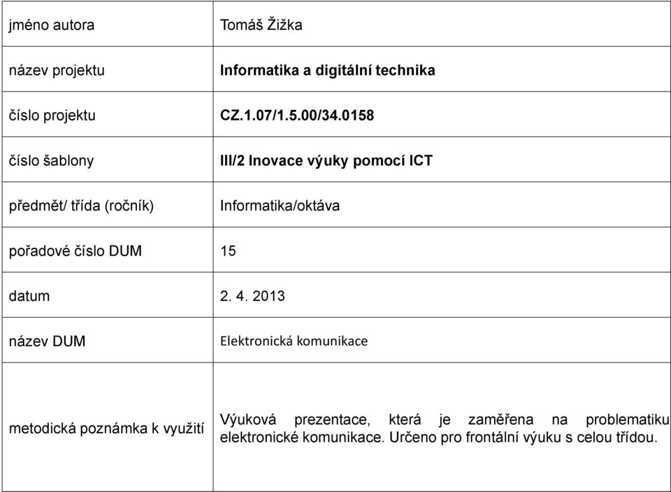 číslo DUM 15 datum 2. 4.