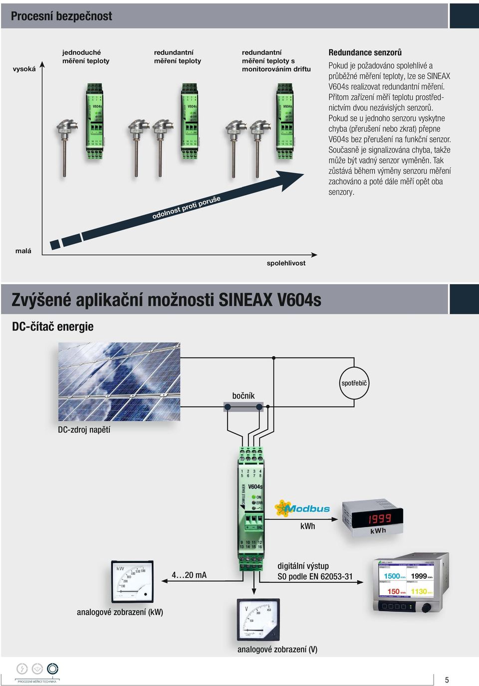 Pokud se u jednoho senzoru vyskytne chyba (přerušení nebo zkrat) přepne V604s bez přerušení na funkční senzor. Současně je signalizována chyba, takže může být vadný senzor vyměněn.