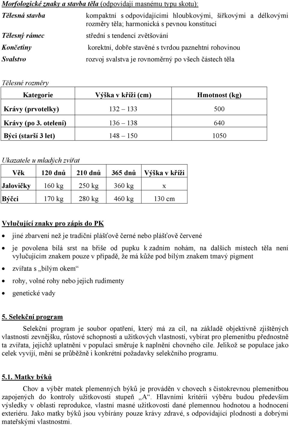kříži (cm) Hmotnost (kg) Krávy (prvotelky) 132 133 500 Krávy (po 3.