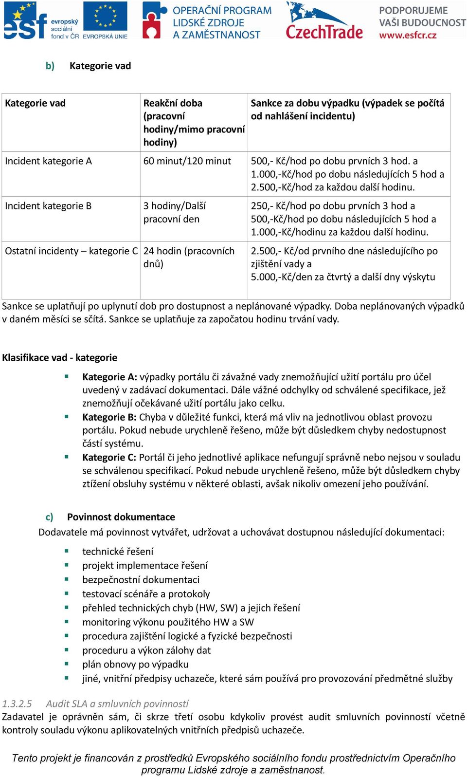 Incident kategorie B 3 hodiny/další pracovní den Ostatní incidenty kategorie C 24 hodin (pracovních dnů) 250,- Kč/hod po dobu prvních 3 hod a 500,-Kč/hod po dobu následujících 5 hod a 1.