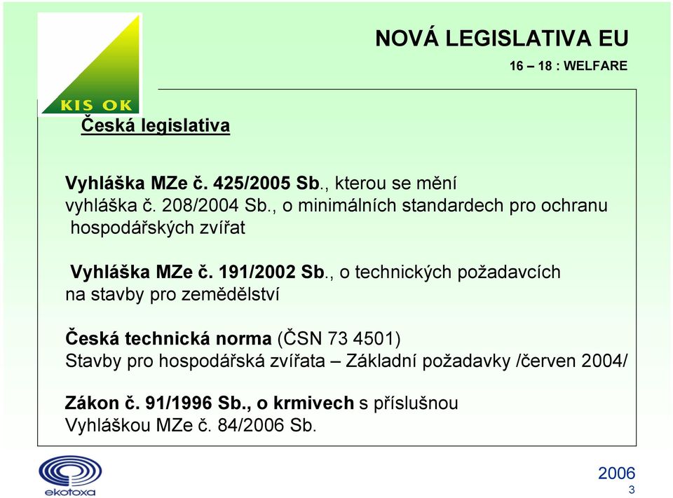 , o technických požadavcích na stavby pro zemědělství Česká technická norma (ČSN 73 4501) Stavby pro