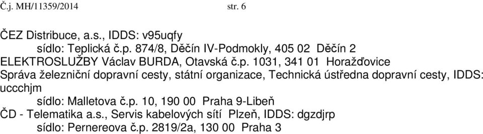 874/8, Děčín IV-Podmokly, 405 02 Děčín 2 ELEKTROSLUŽBY Václav BURDA, Otavská č.p.
