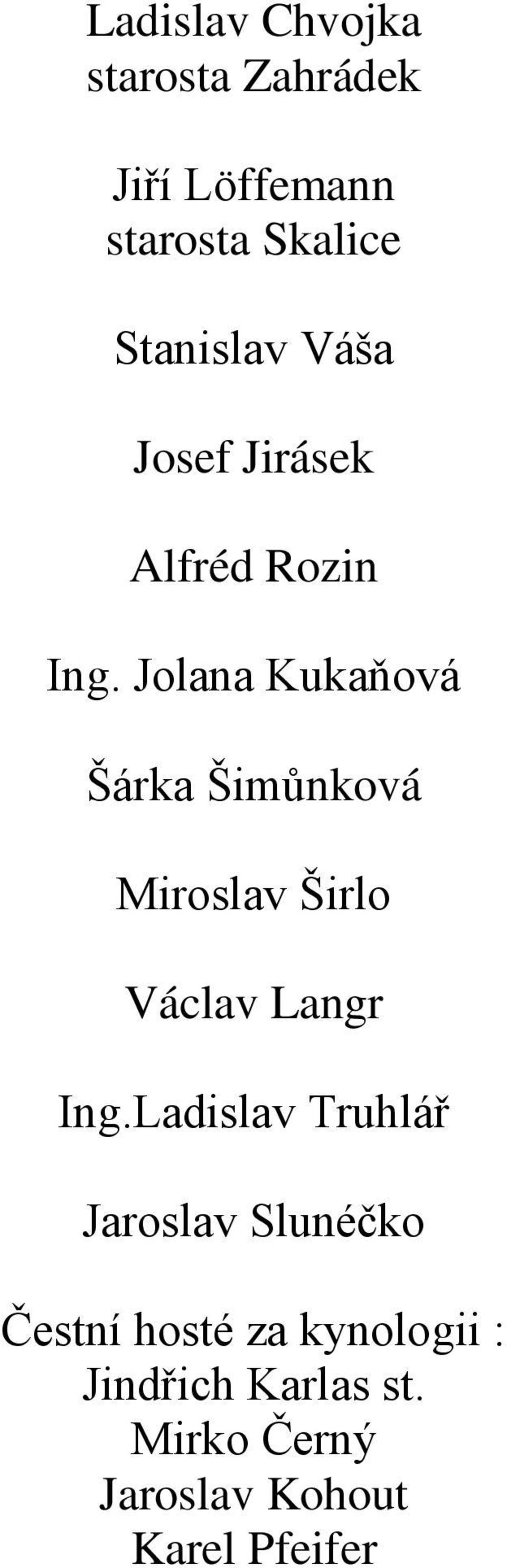 Jolana Kukaňová Šárka Šimůnková Miroslav Širlo Václav Langr Ing.