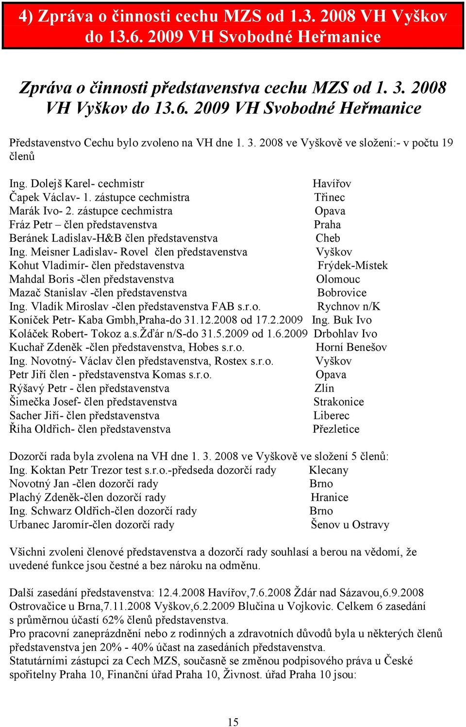 zástupce cechmistra Opava Fráz Petr člen představenstva Praha Beránek Ladislav-H&B člen představenstva Cheb Ing.