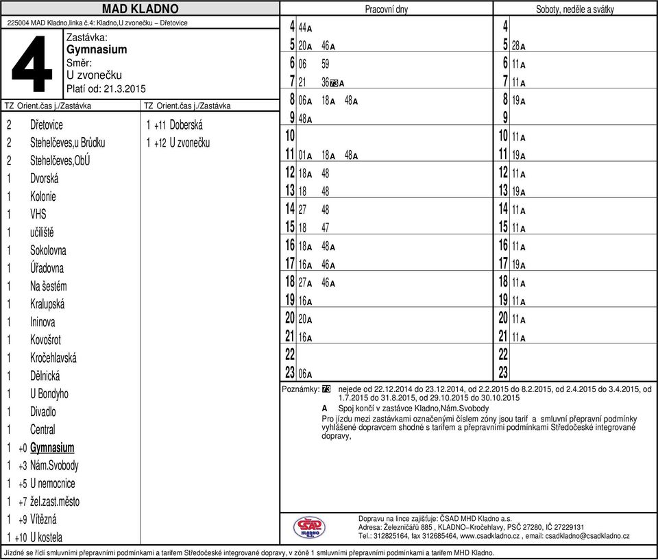 město 1 + Vítězná 1 + U kostela 1 + Doberská 1 + A A 6A 6 06 36 3A 06A 1A A A 01A 1A A 1A 1 1 2 1 1 1A A A 6A 1 2A 6A 1 A A A 06A Adresa: Železničářů, KLADNO