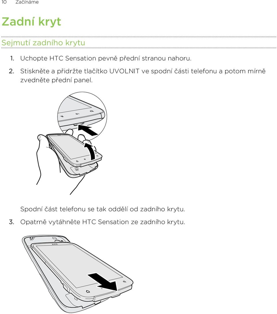 Stiskněte a přidržte tlačítko UVOLNIT ve spodní části telefonu a potom mírně