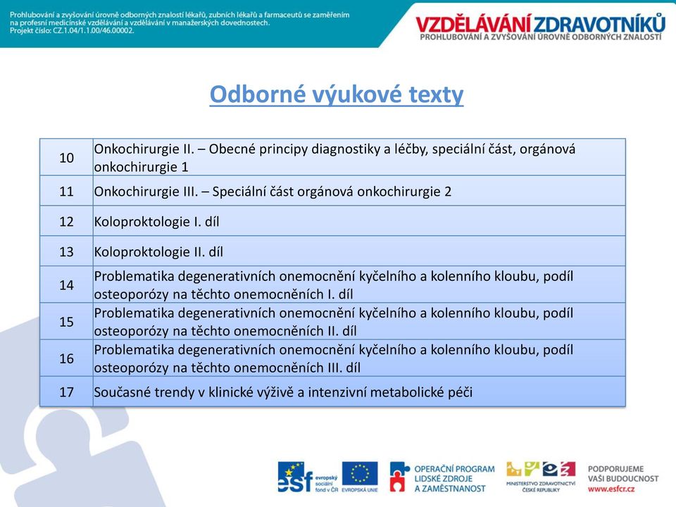 díl 14 15 16 Problematika degenerativních onemocnění kyčelního a kolenního kloubu, podíl osteoporózy na těchto onemocněních I.