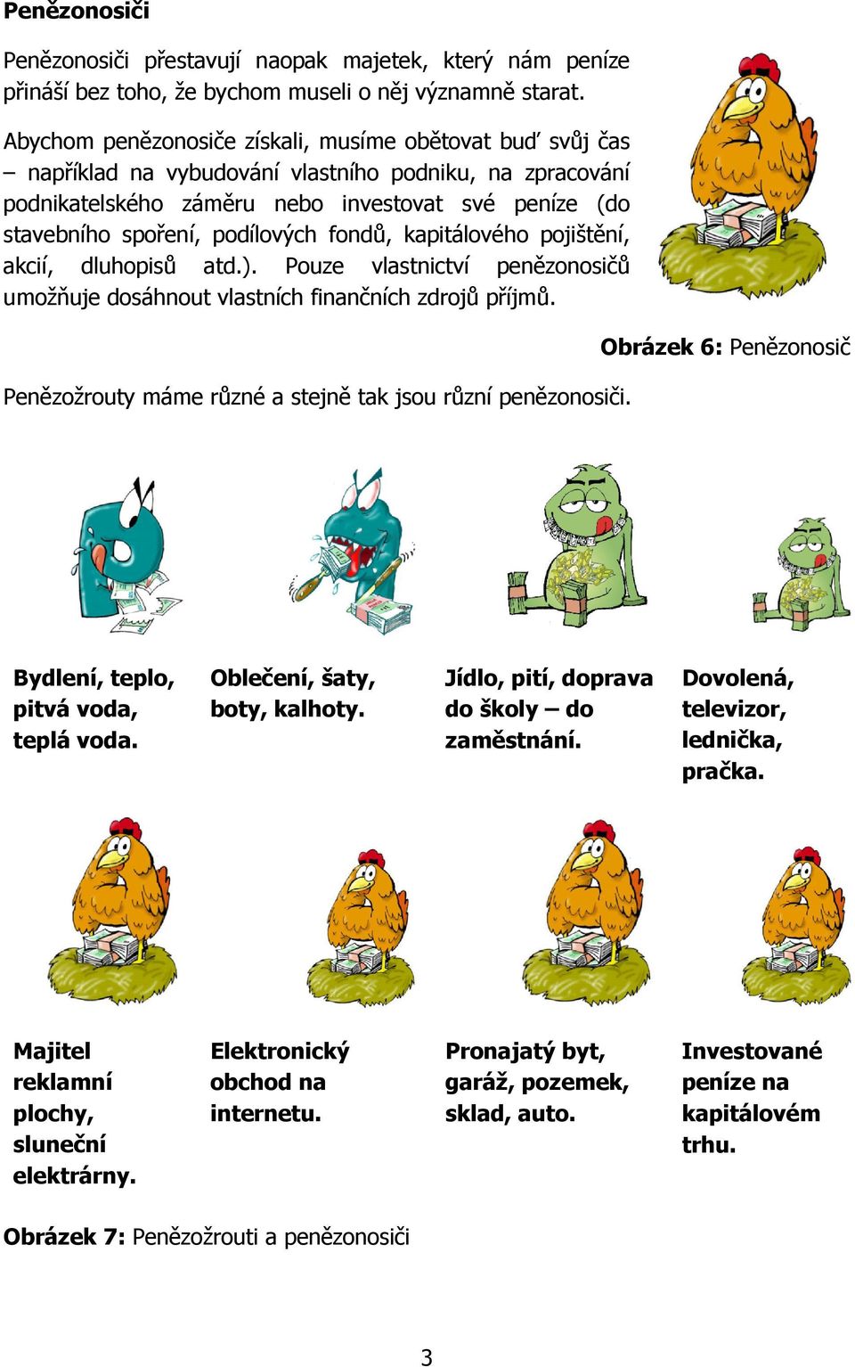 podílových fondů, kapitálového pojištění, akcií, dluhopisů atd.). Pouze vlastnictví penězonosičů umožňuje dosáhnout vlastních finančních zdrojů příjmů.