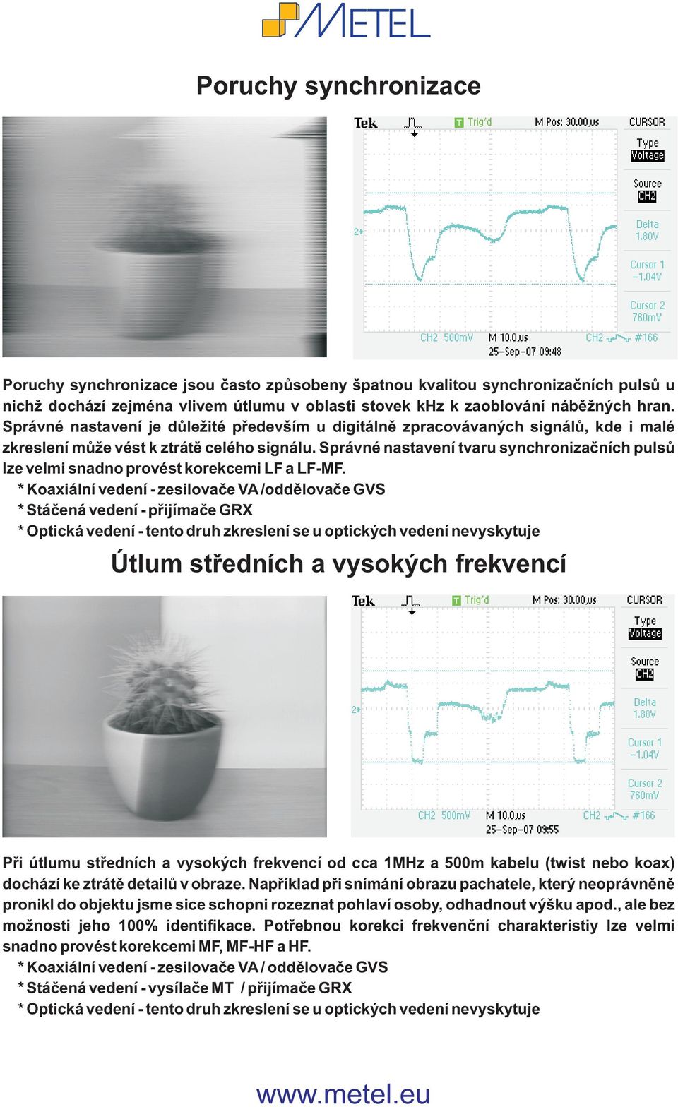 Správné nastavení tvaru synchronizaèních pulsù lze velmi snadno provést korekcemi LF a LF-MF.