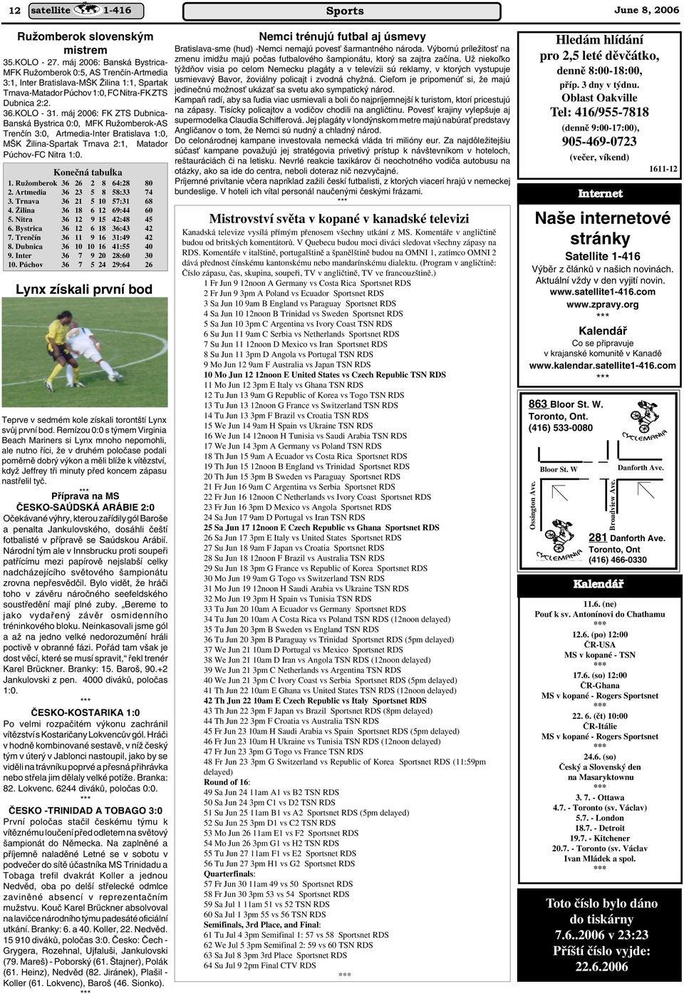 máj 2006: FK ZTS Dubnica- Banská Bystrica 0:0, MFK RuÏomberok-AS Trenãín 3:0, Artmedia-Inter Bratislava 1:0, M K Îilina-Spartak Trnava 2:1, Matador Púchov-FC Nitra 1:0. Koneãná tabuæka 1.