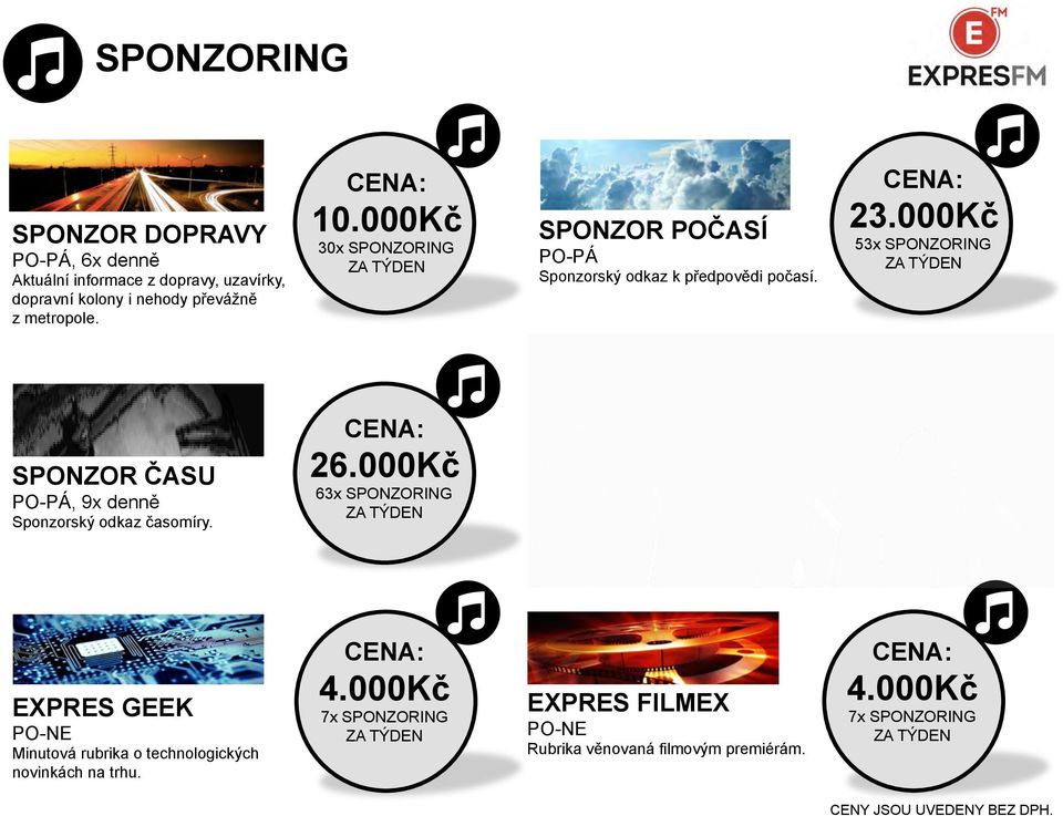 000Kč 53x SPONZORING SPONZOR ČASU PO-PÁ, 9x denně Sponzorský odkaz časomíry. 26.