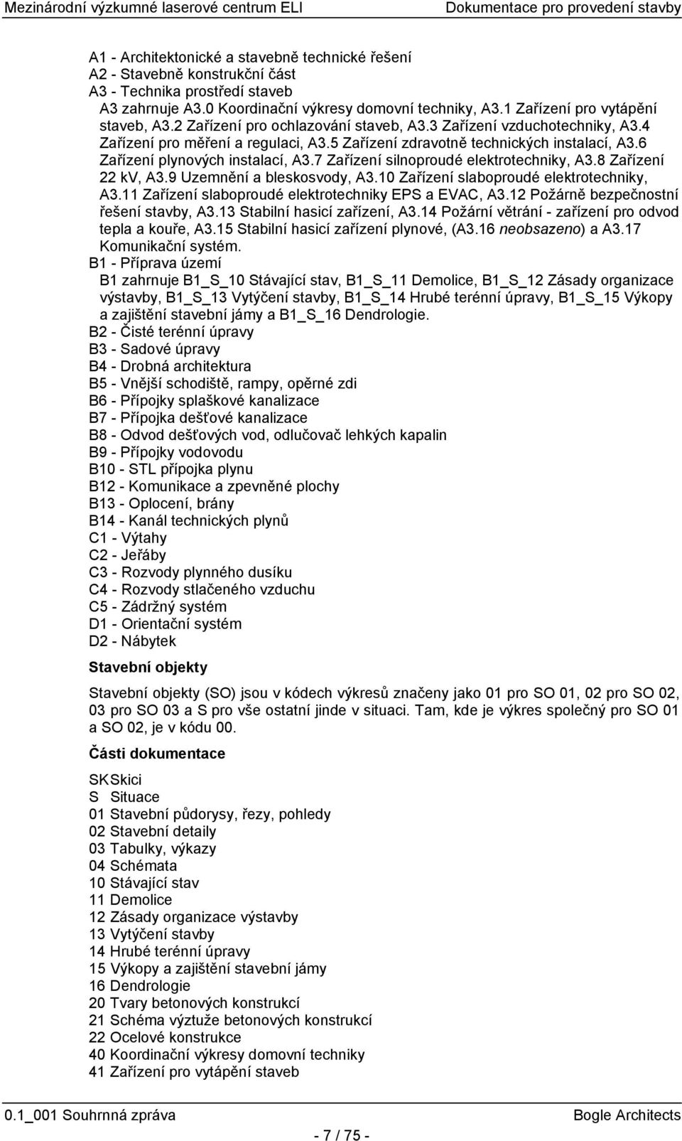6 Zařízení plynových instalací, A3.7 Zařízení silnoproudé elektrotechniky, A3.8 Zařízení 22 kv, A3.9 Uzemnění a bleskosvody, A3.10 Zařízení slaboproudé elektrotechniky, A3.