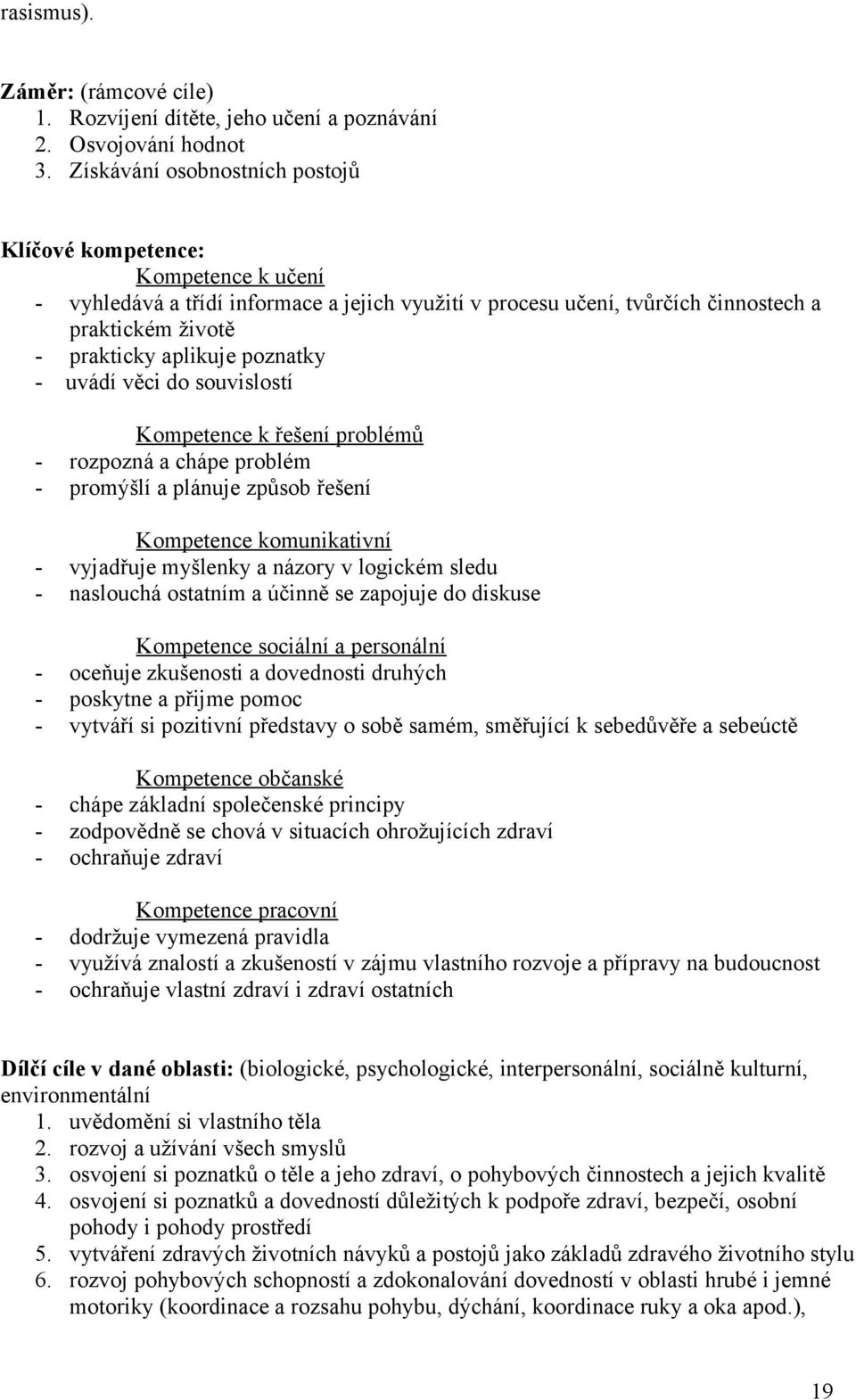 uvádí věci do souvislostí Kompetence k řešení problémů rozpozná a chápe problém promýšlí a plánuje způsob řešení Kompetence komunikativní vyjadřuje myšlenky a názory v logickém sledu naslouchá