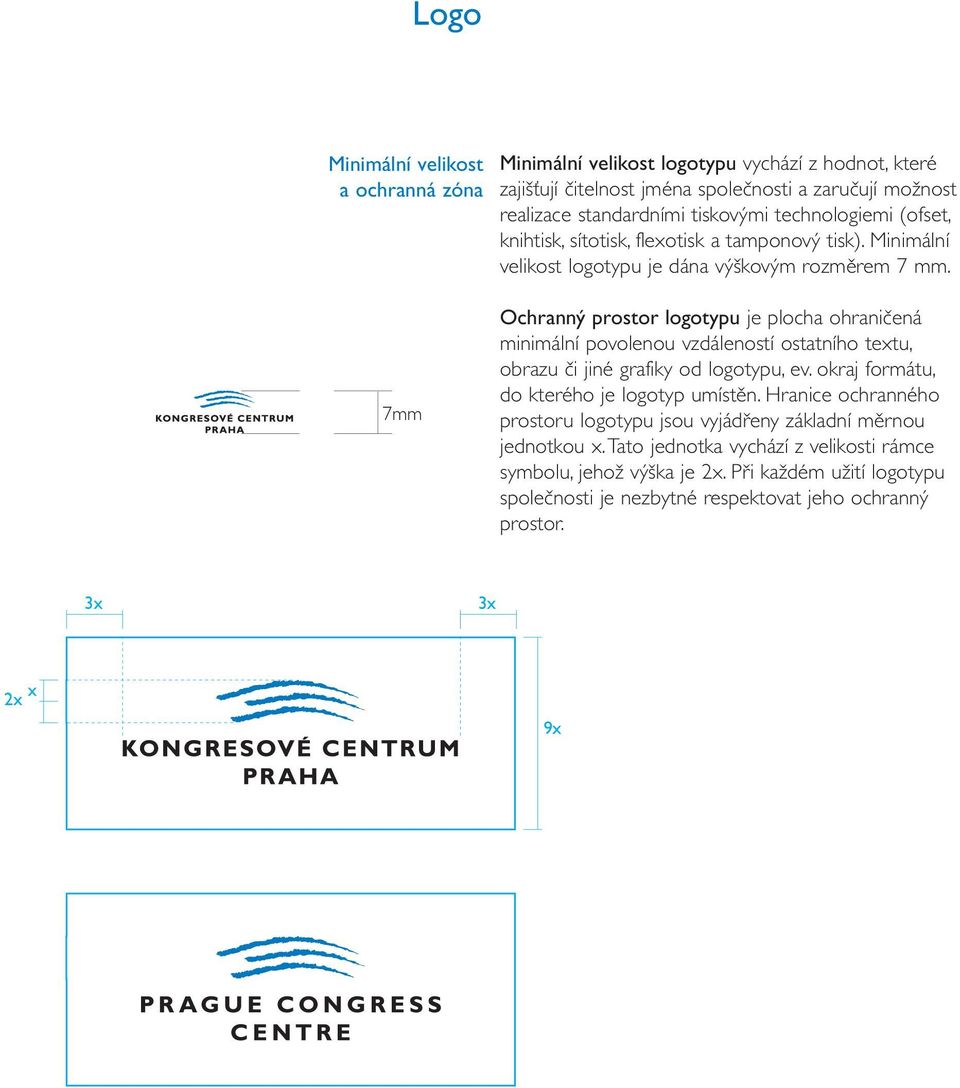 7mm Ochranný prostor logotypu je plocha ohraničená minimální povolenou vzdáleností ostatního textu, obrazu či jiné grafiky od logotypu, ev. okraj formátu, do kterého je logotyp umístěn.