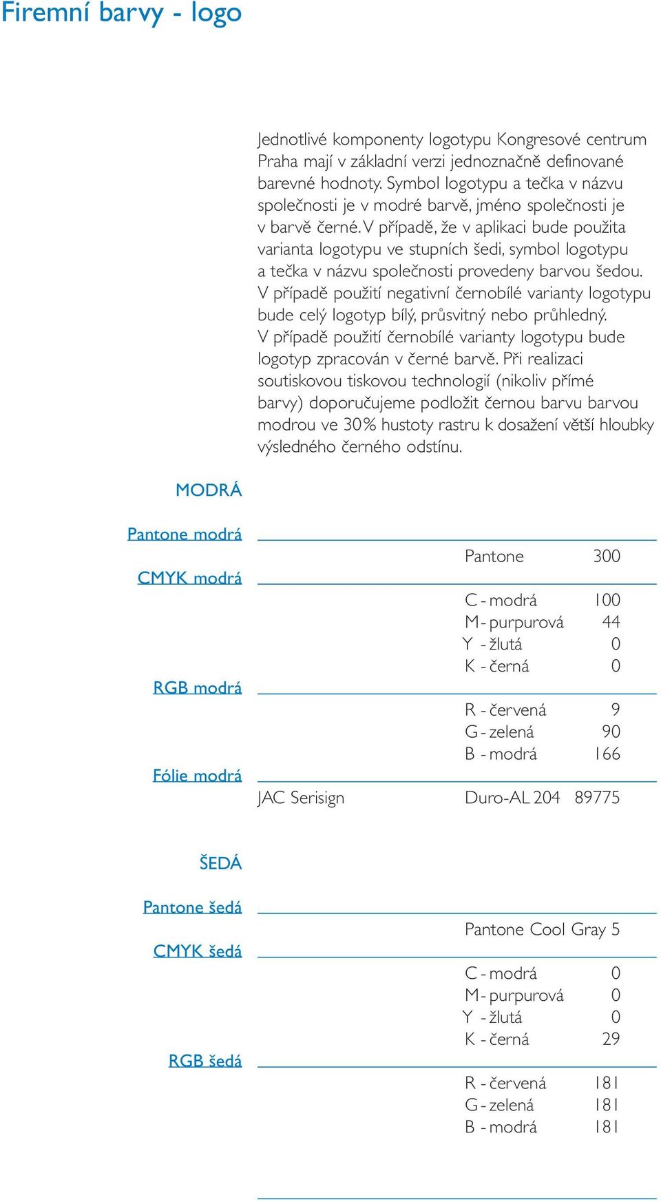 V případě, že v aplikaci bude použita varianta logotypu ve stupních šedi, symbol logotypu a tečka v názvu společnosti provedeny barvou šedou.